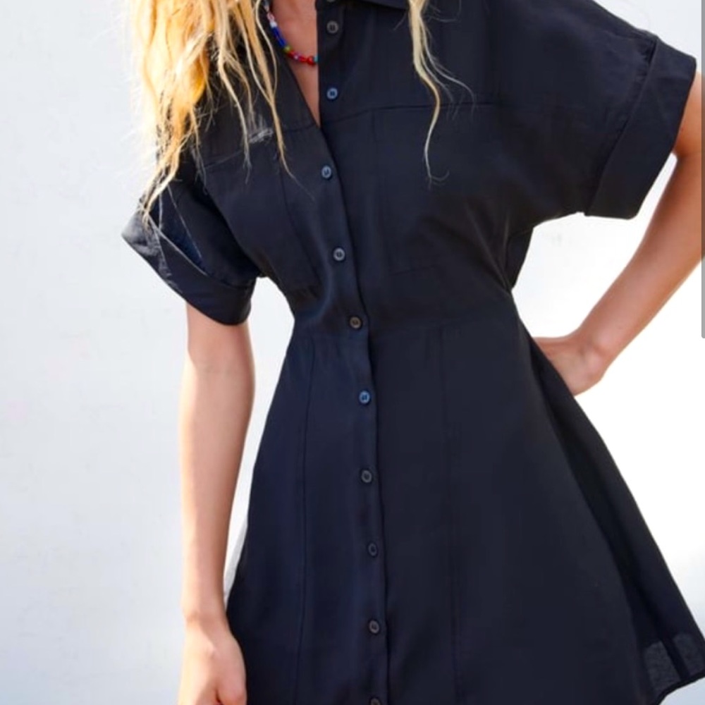 Black Button Down T-Shirt Dress
